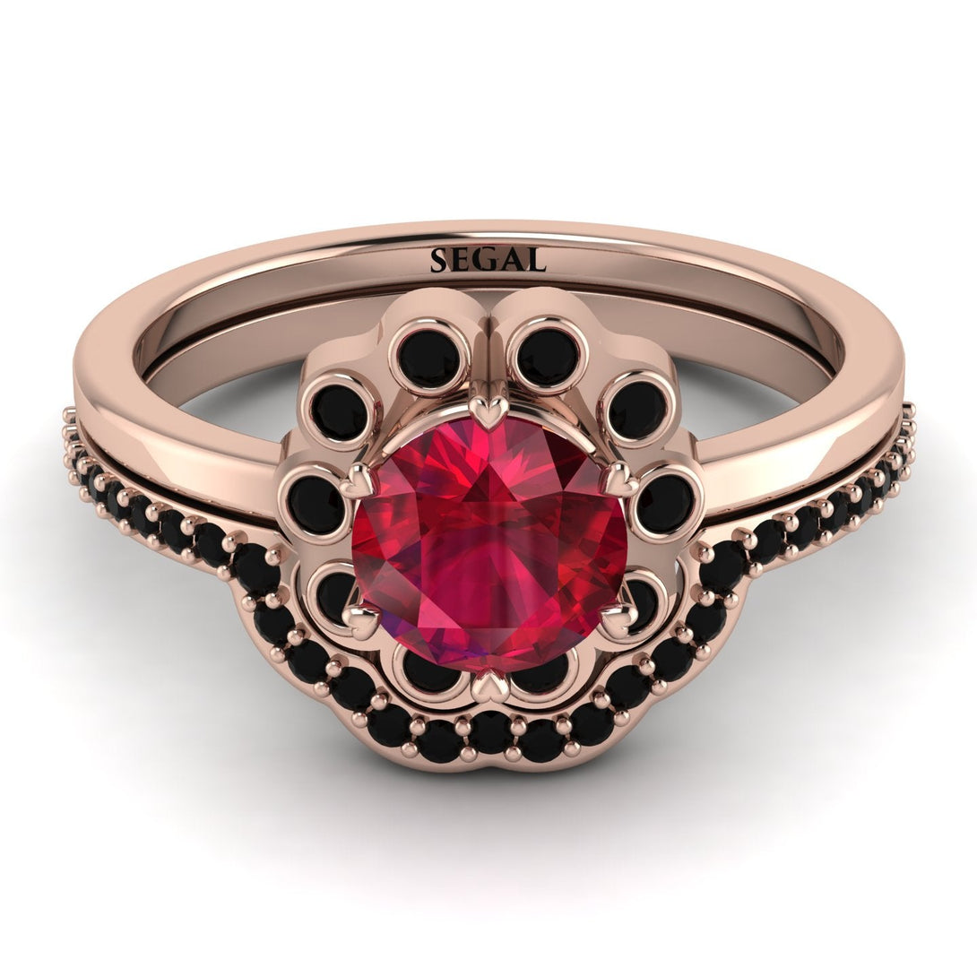 0.8 Carat Ruby Halo Bridal Set - Pamela No. 41