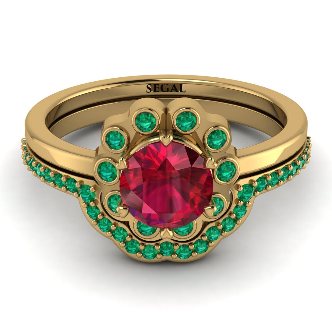 0.8 Carat Ruby Halo Bridal Set - Pamela No. 25