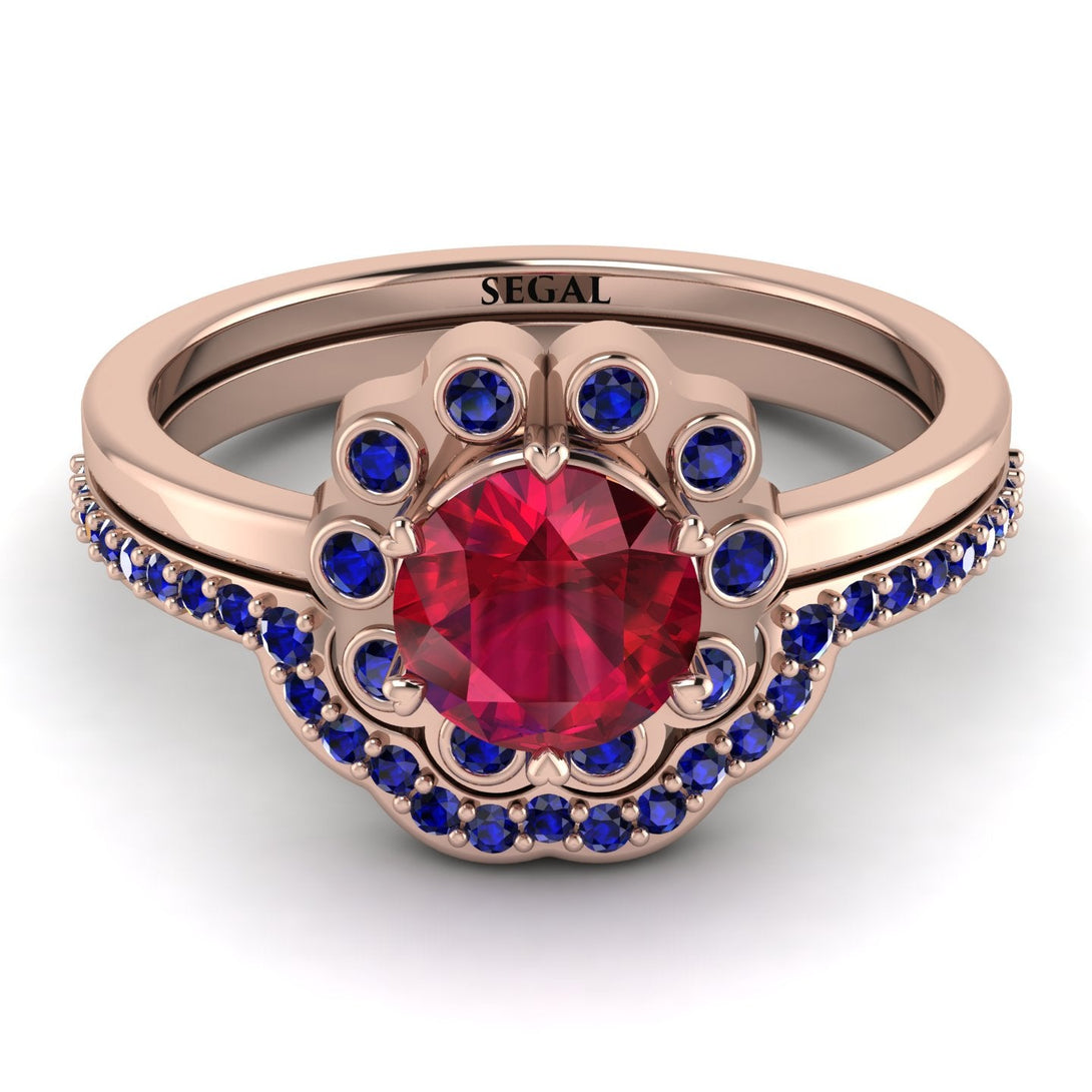 0.8 Carat Ruby Halo Bridal Set - Pamela No. 71