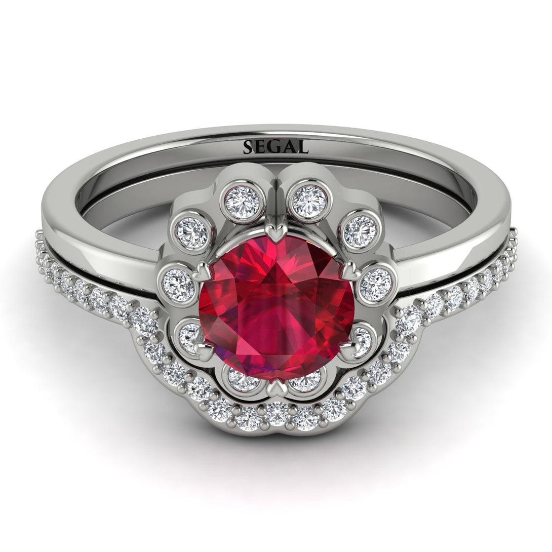 0.8 Carat Ruby Halo Bridal Set - Pamela No. 12