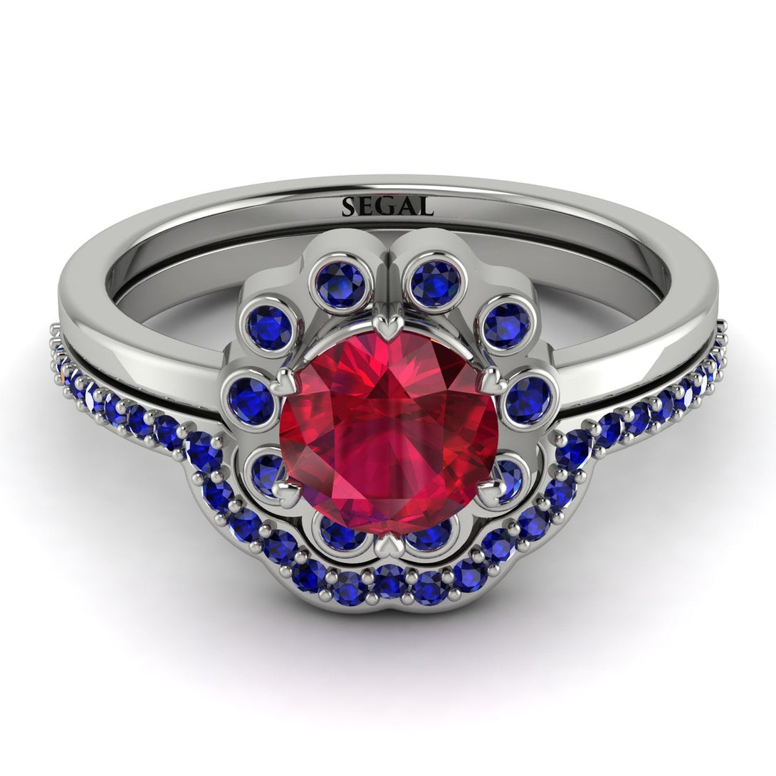 0.8 Carat Ruby Halo Bridal Set - Pamela No. 72