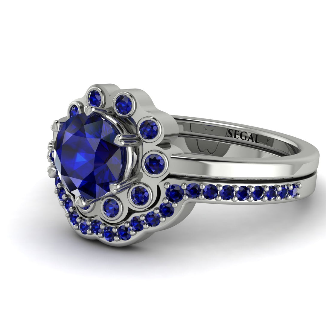 0.8 Carat Sapphire Halo Bridal Set - Pamela No. 75