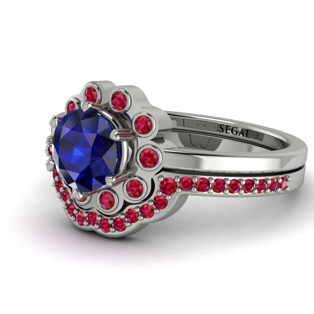 0.8 Carat Sapphire Halo Bridal Set - Pamela No. 60