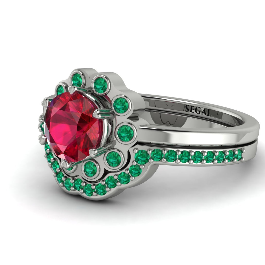 0.8 Carat Ruby Halo Bridal Set - Pamela No. 27