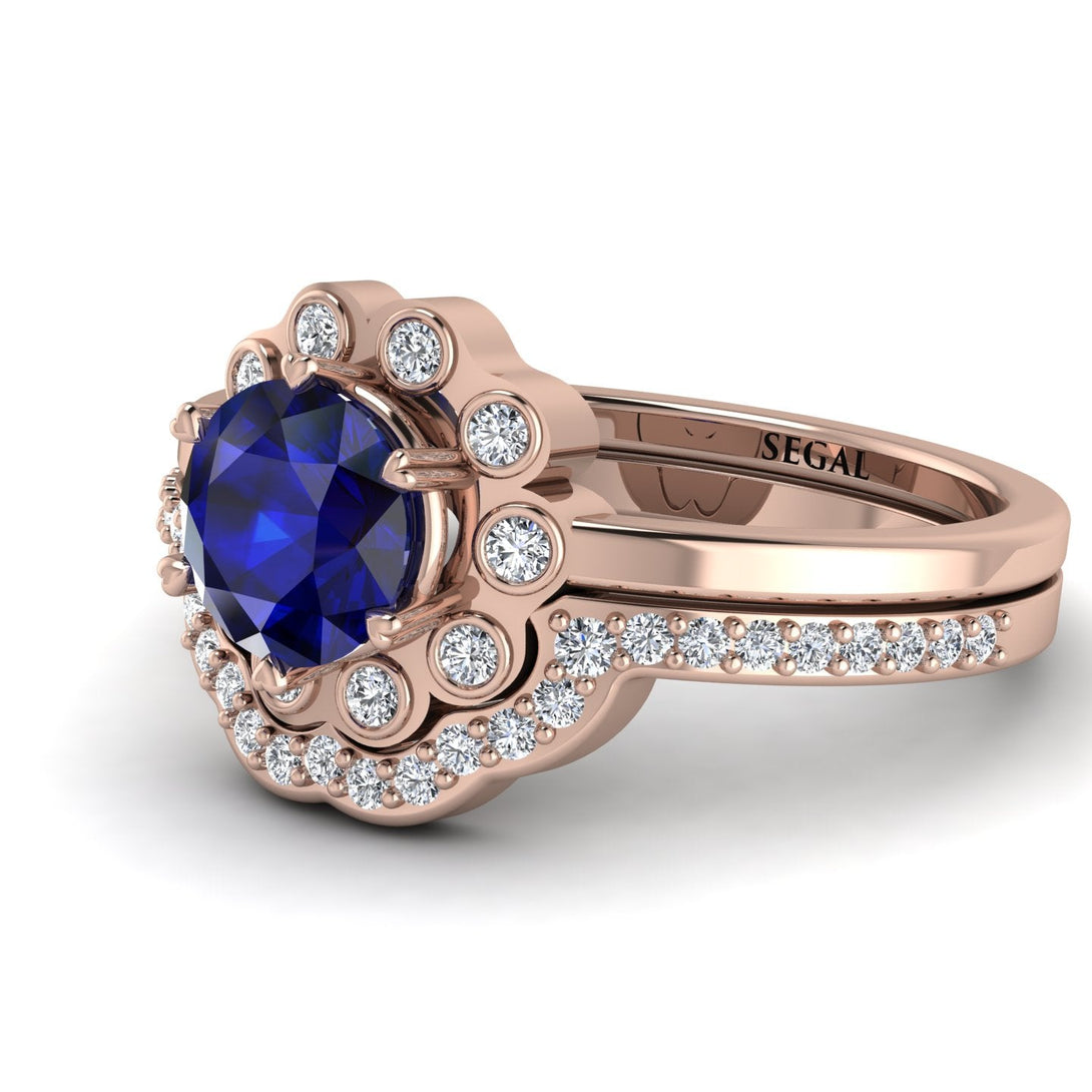 0.8 Carat Sapphire Halo Bridal Set - Pamela No. 14