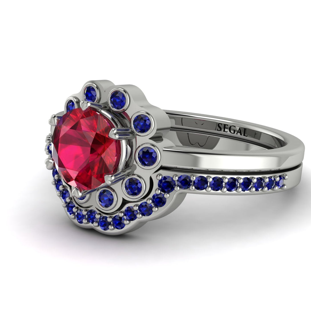 0.8 Carat Ruby Halo Bridal Set - Pamela No. 72
