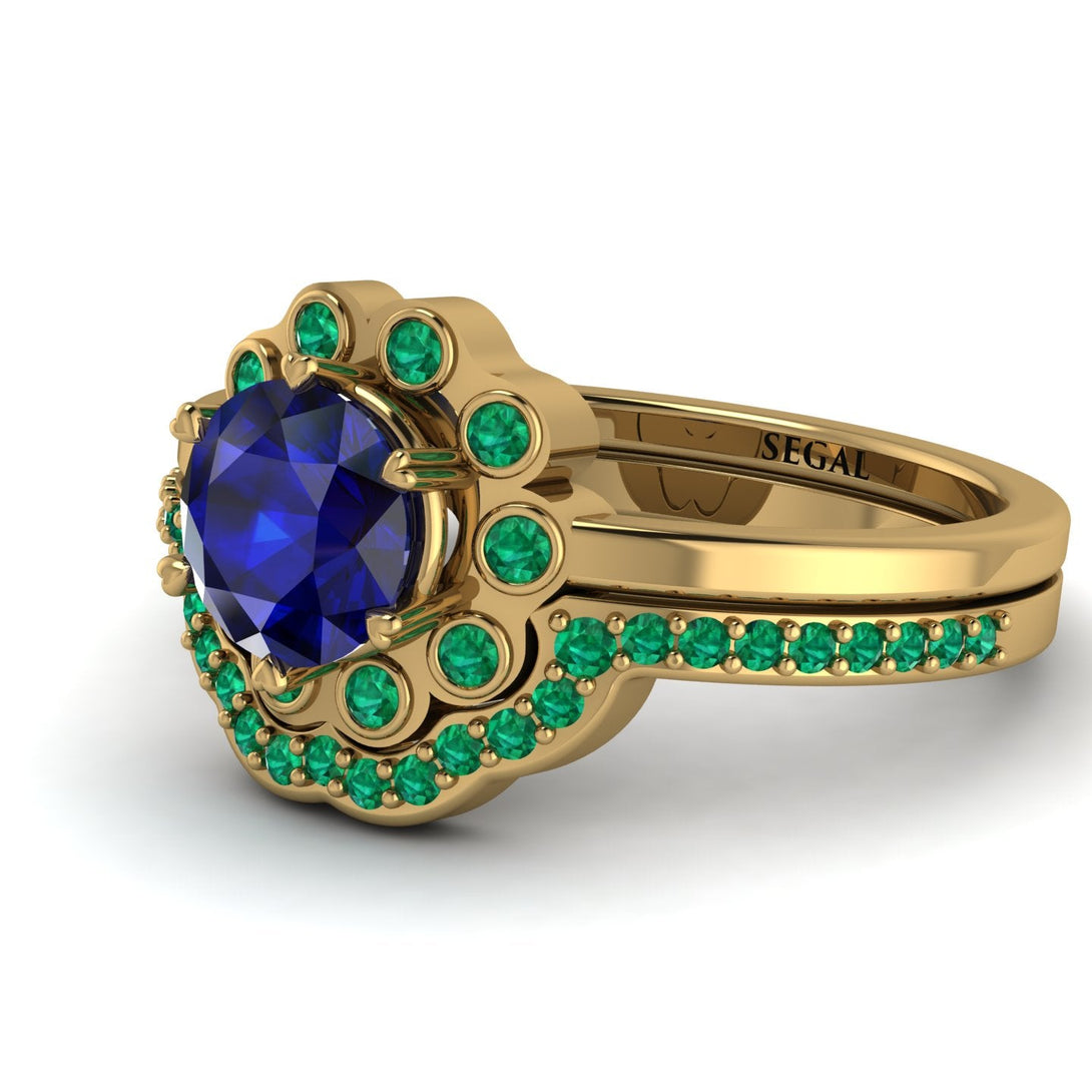 0.8 Carat Sapphire Halo Bridal Set - Pamela No. 28