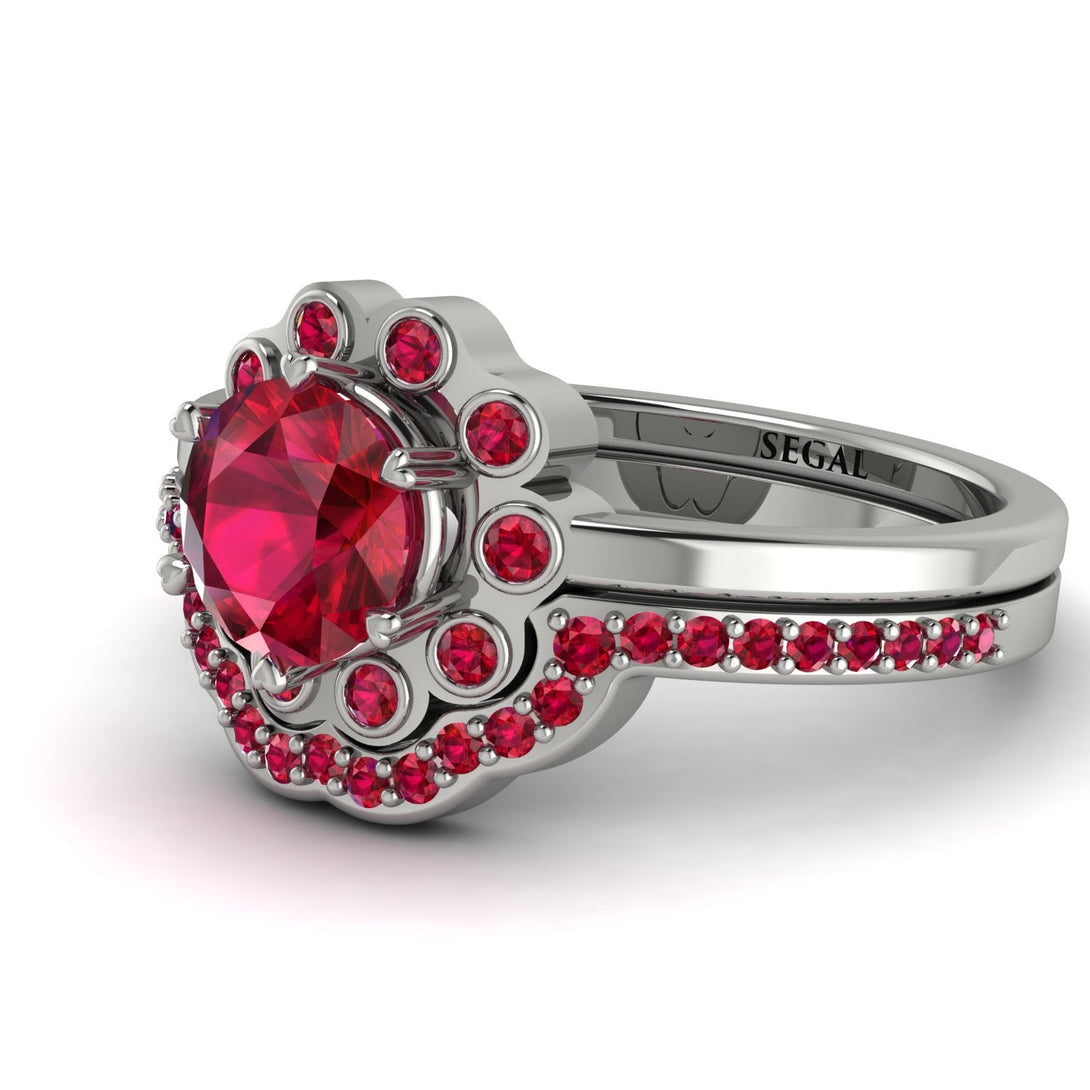 0.8 Carat Ruby Halo Bridal Set - Pamela No. 57