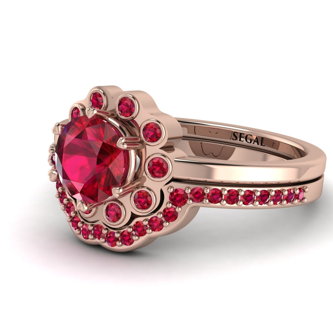 0.8 Carat Ruby Halo Bridal Set - Pamela No. 56