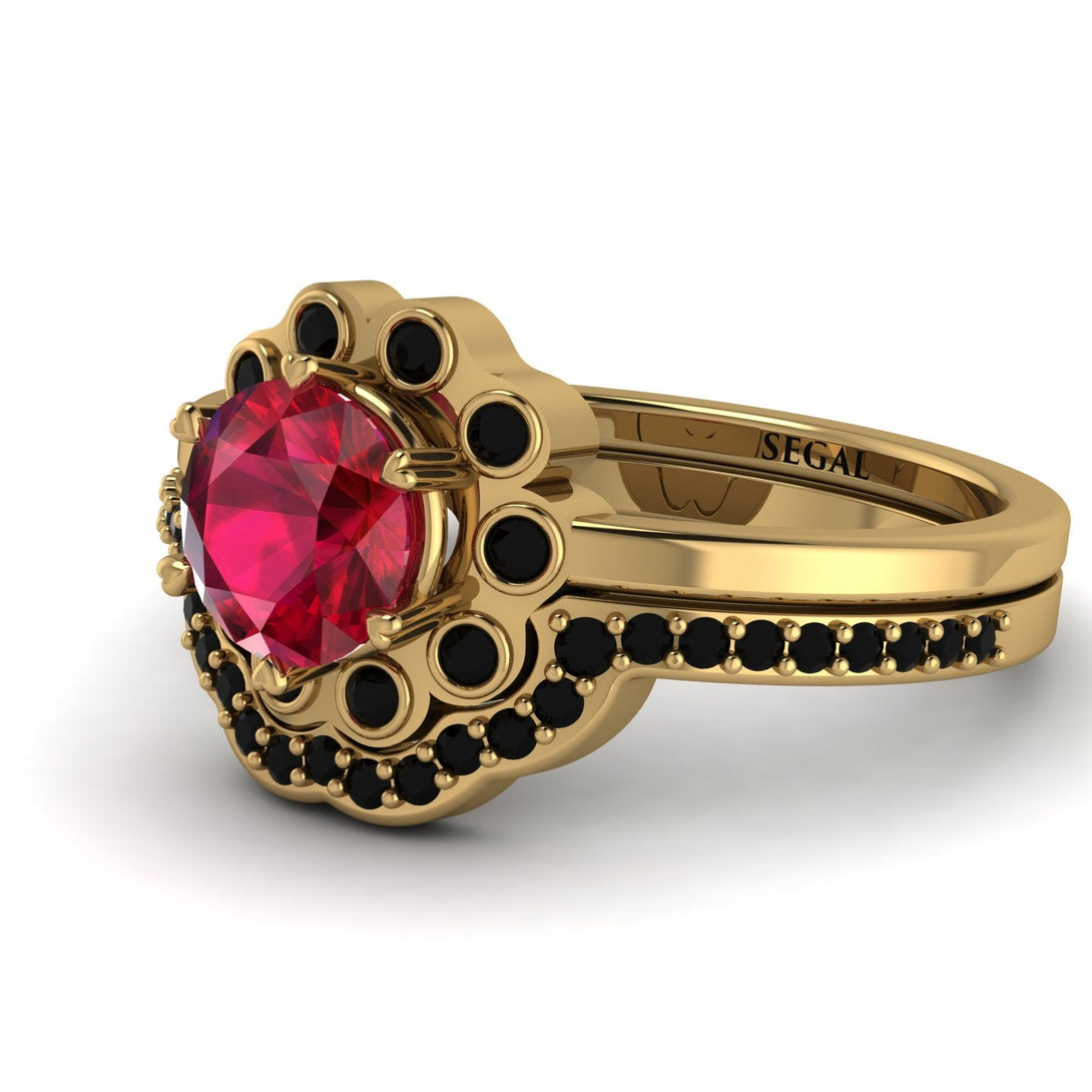0.8 Carat Ruby Halo Bridal Set - Pamela No. 40