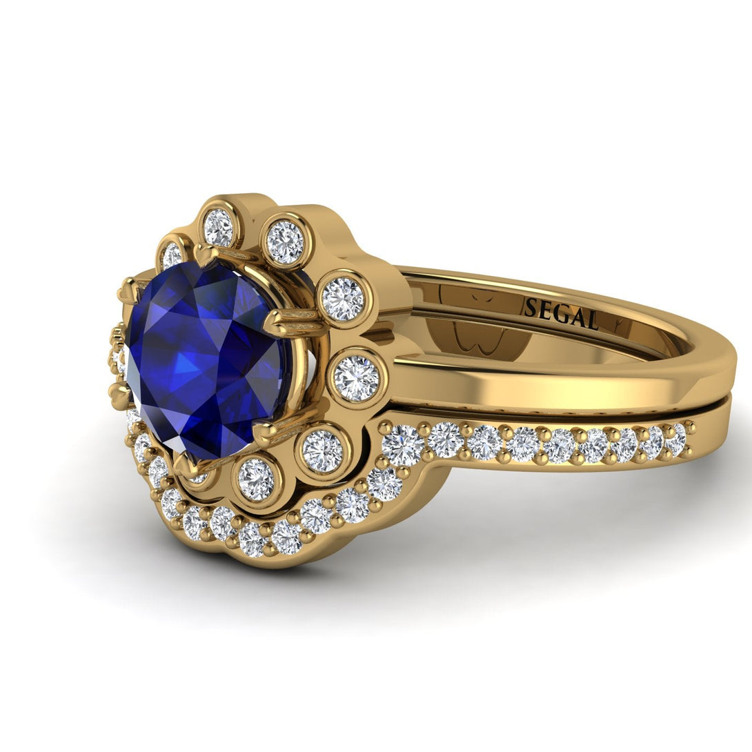 0.8 Carat Sapphire Halo Bridal Set - Pamela No. 13