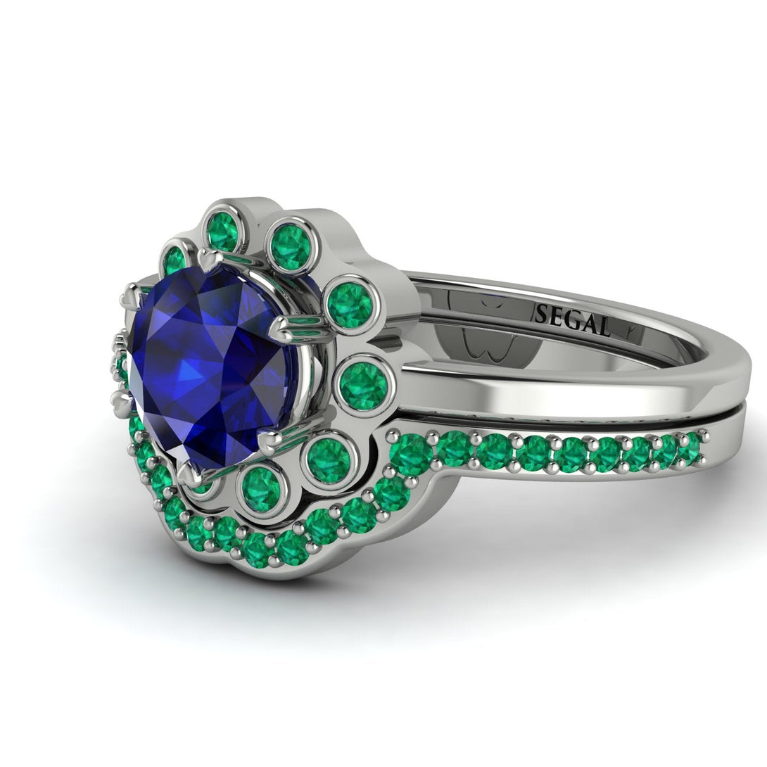 0.8 Carat Sapphire Halo Bridal Set - Pamela No. 30