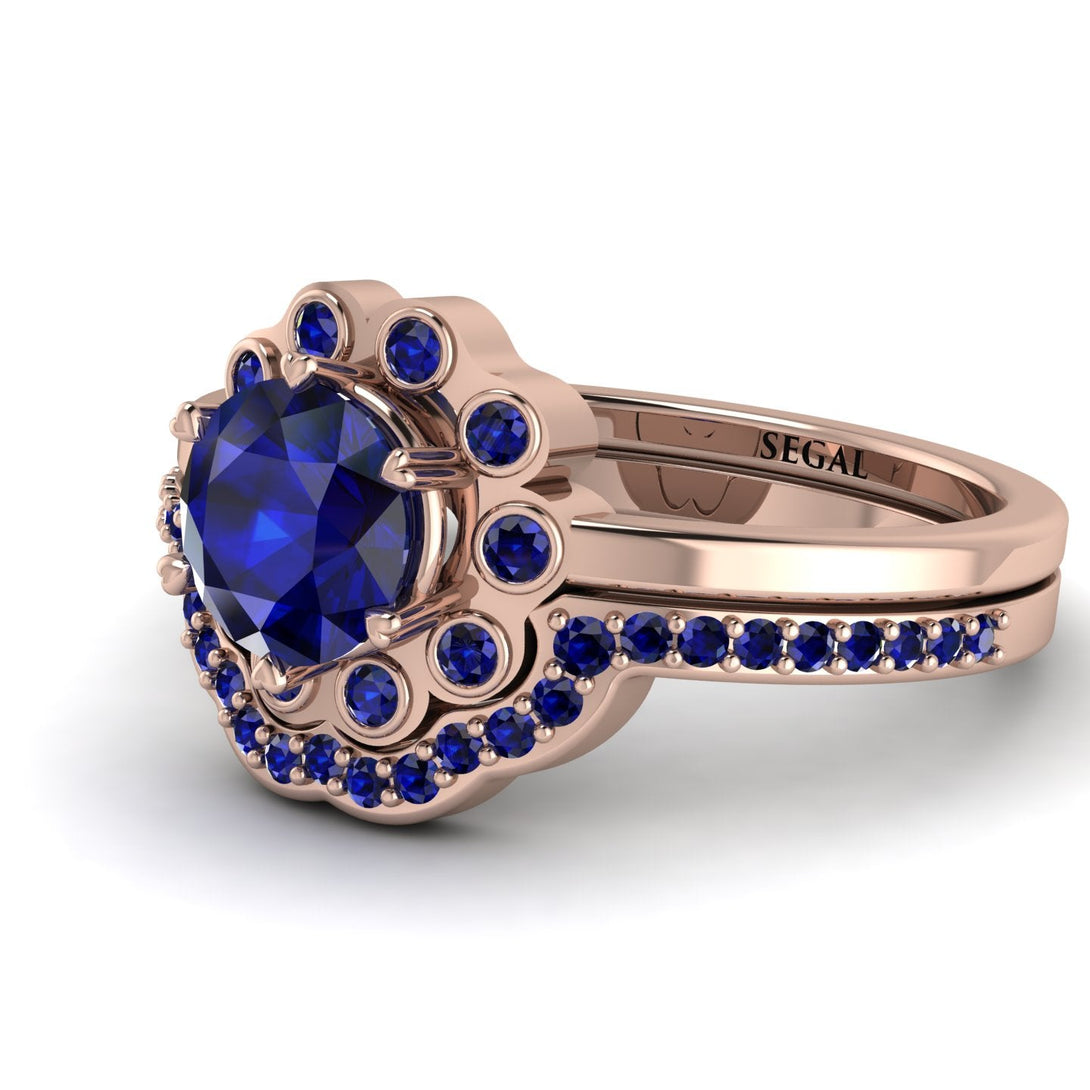 0.8 Carat Sapphire Halo Bridal Set - Pamela No. 74