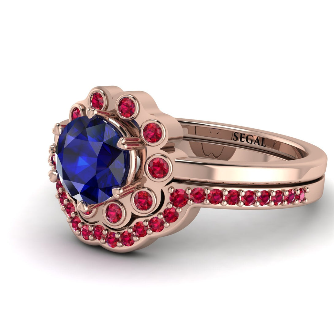 0.8 Carat Sapphire Halo Bridal Set - Pamela No. 59