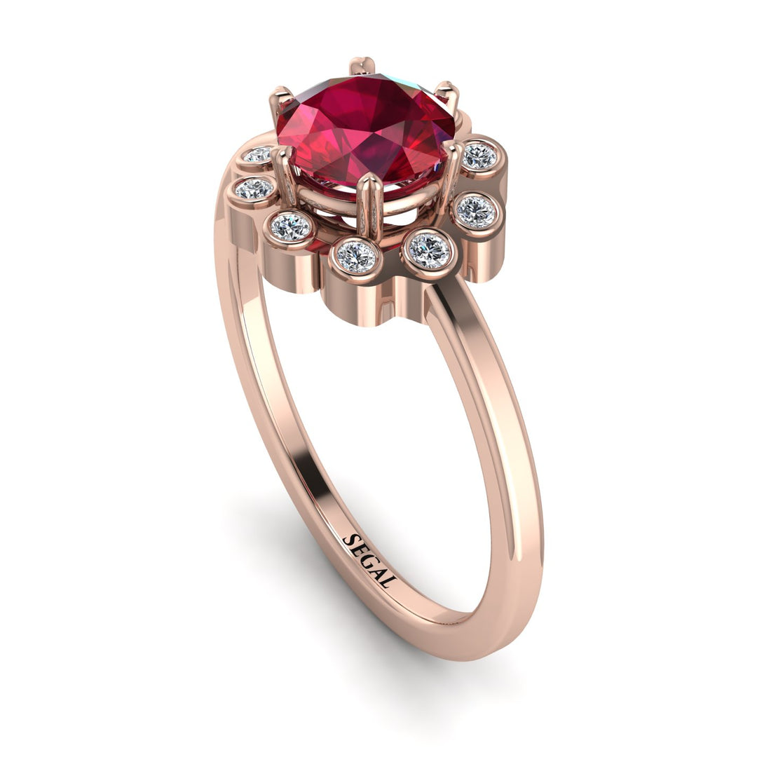 0.8 Carat Ruby Halo Engagement Ring - Pamela No. 11