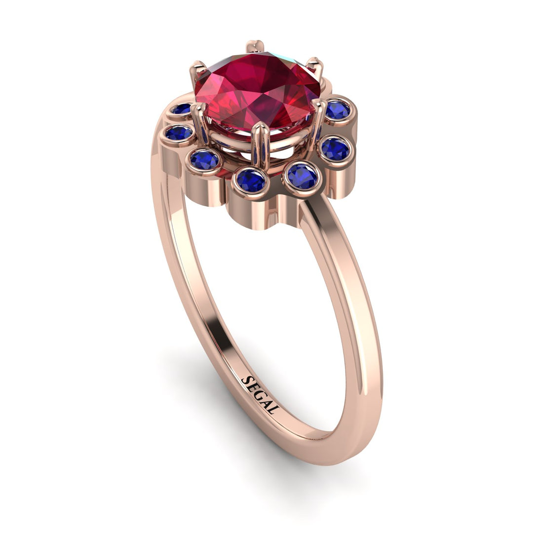 0.8 Carat Ruby Halo Engagement Ring - Pamela No. 71
