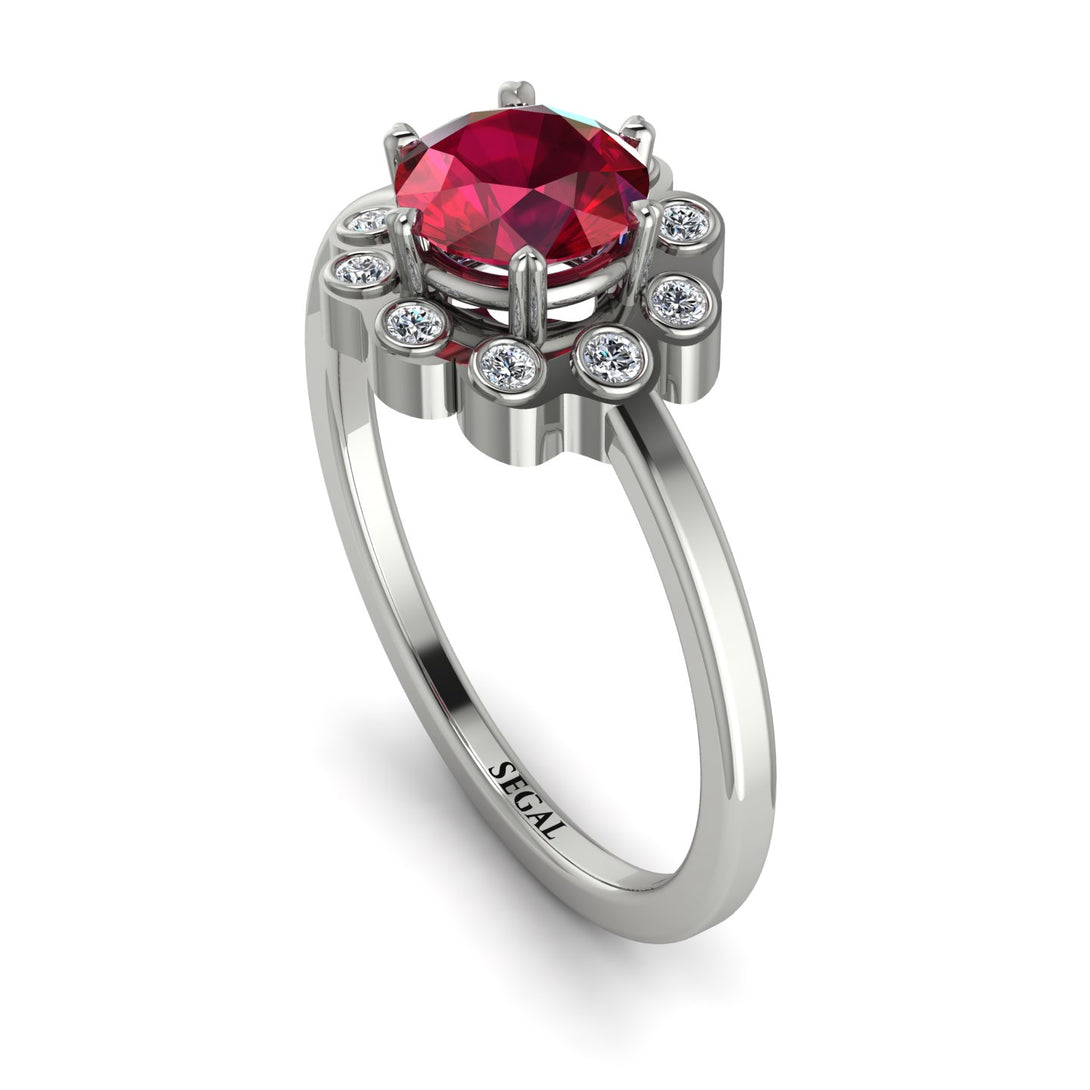 0.8 Carat Ruby Halo Engagement Ring - Pamela No. 12