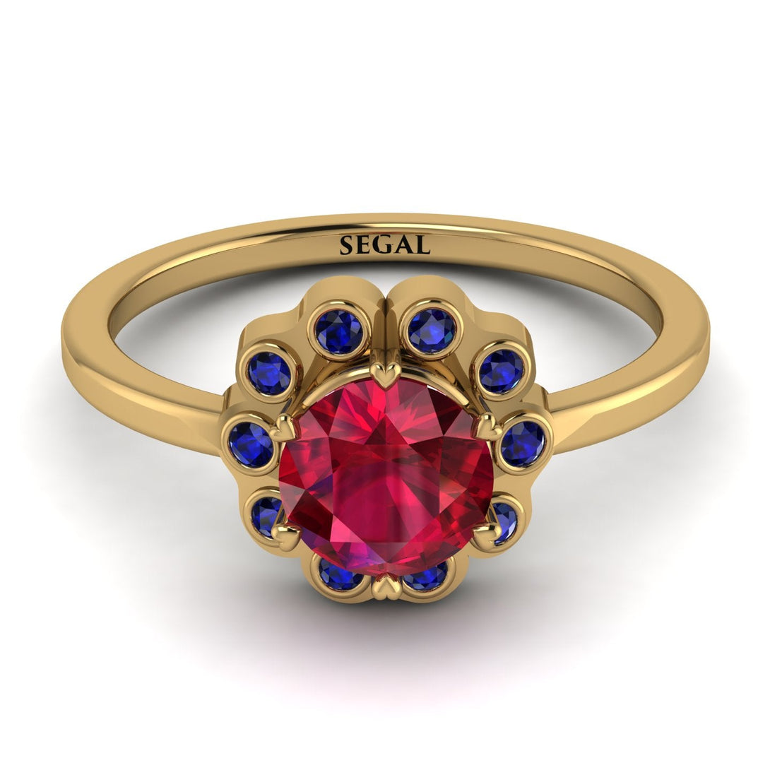 0.8 Carat Ruby Halo Engagement Ring - Pamela No. 70