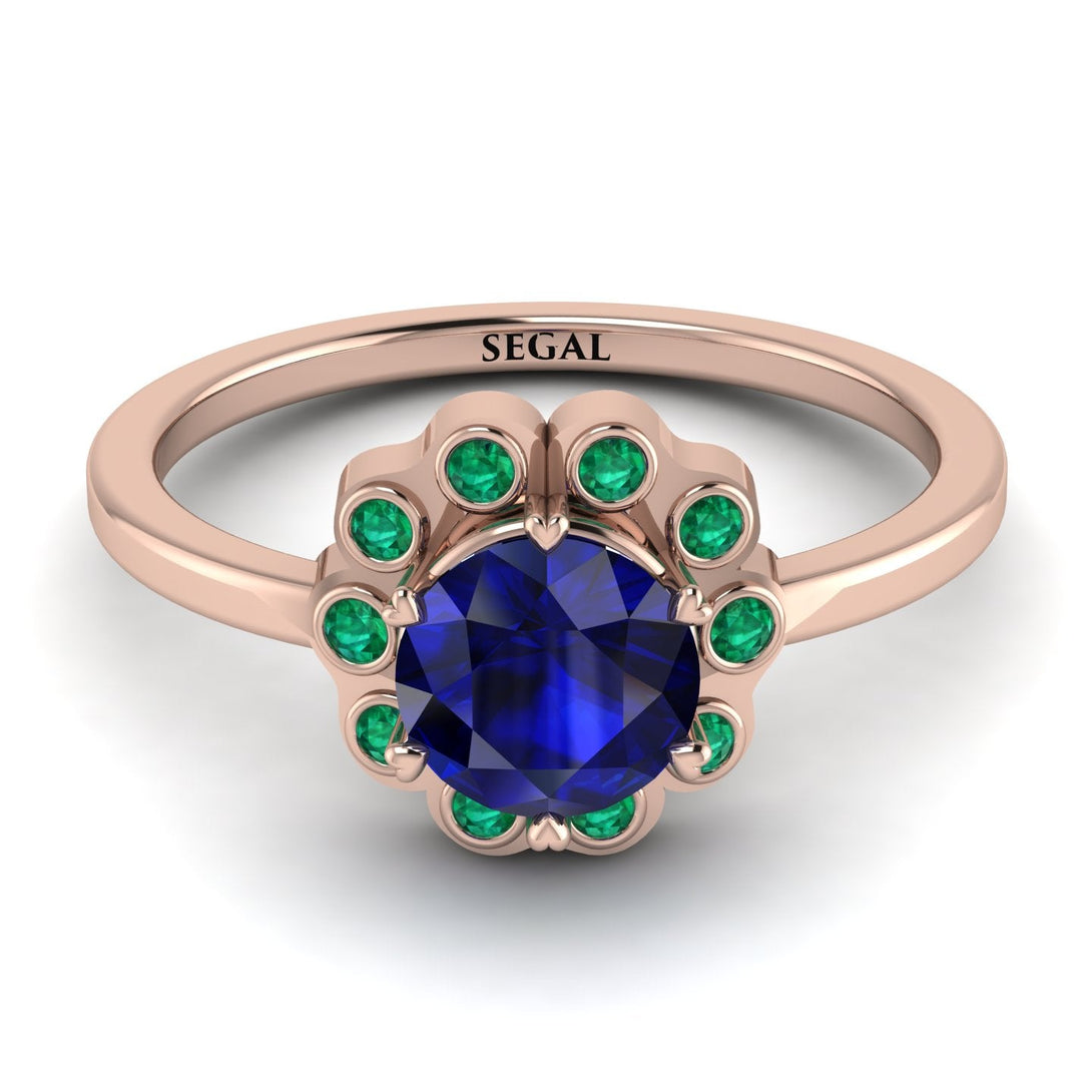 0.8 Carat Sapphire Halo Engagement Ring - Pamela No. 29