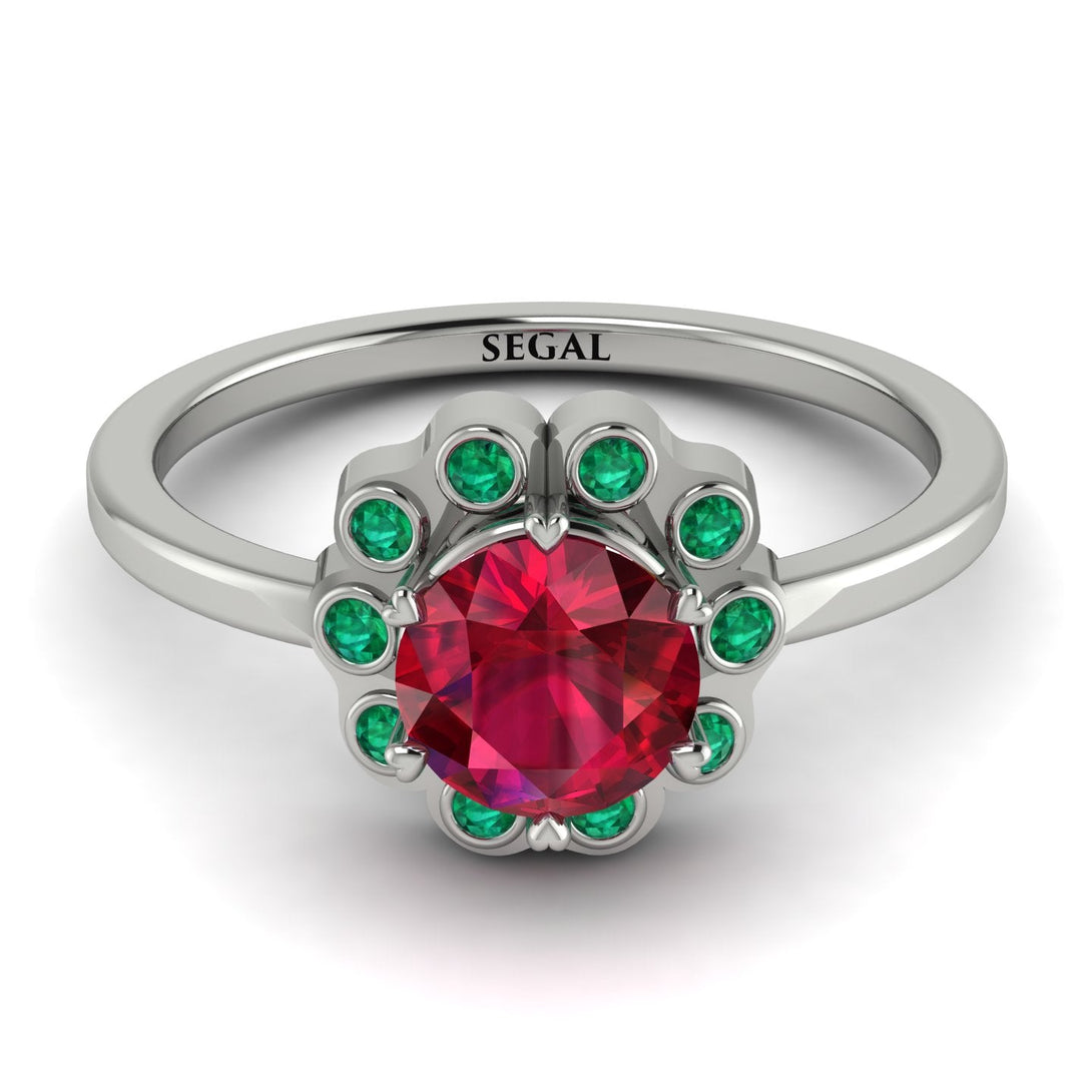 0.8 Carat Ruby Halo Engagement Ring - Pamela No. 27