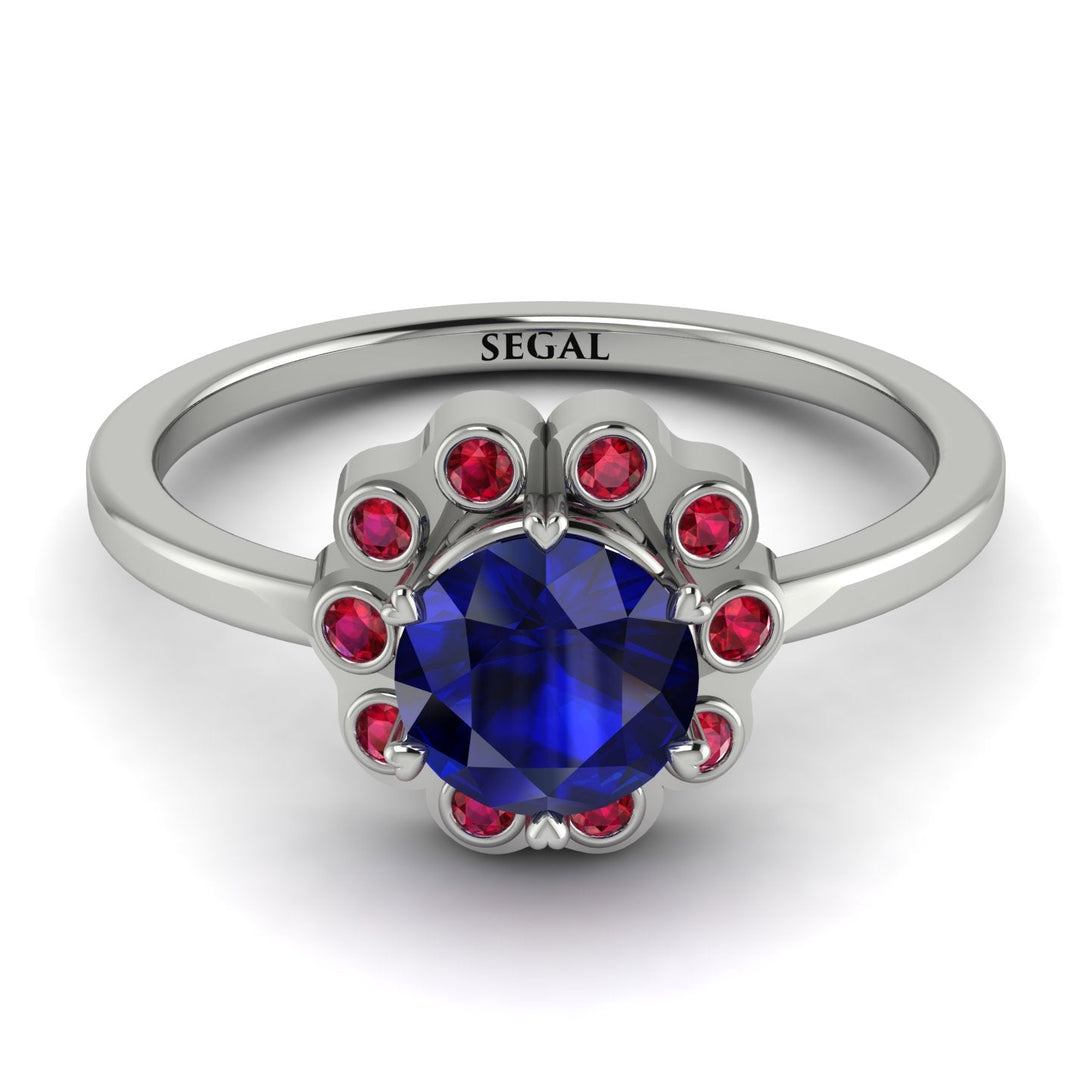 0.8 Carat Sapphire Halo Engagement Ring - Pamela No. 60