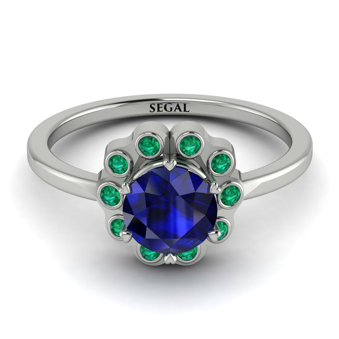 0.8 Carat Sapphire Halo Engagement Ring - Pamela No. 30