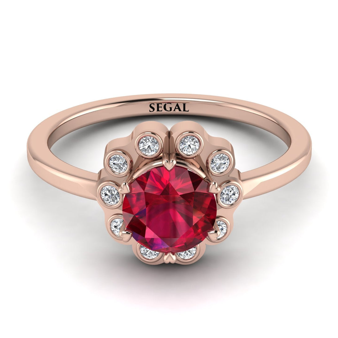 0.8 Carat Ruby Halo Engagement Ring - Pamela No. 11