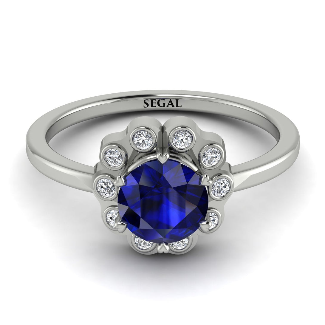 0.8 Carat Sapphire Halo Engagement Ring - Pamela No. 15
