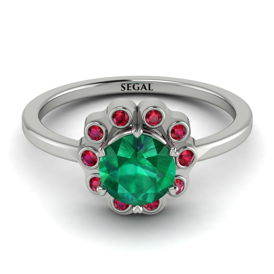 0.8 Carat Emerald Halo Engagement Ring - Pamela No. 51