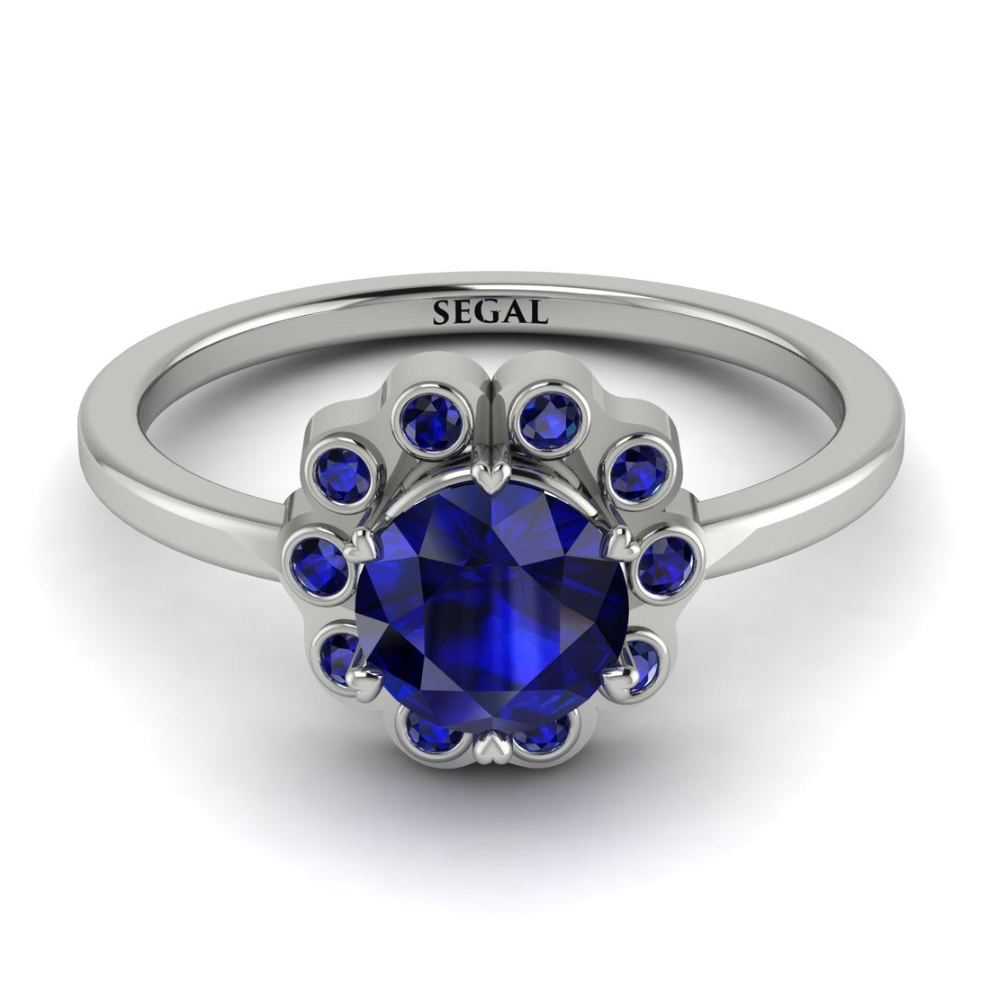 0.8 Carat Sapphire Halo Engagement Ring - Pamela No. 75