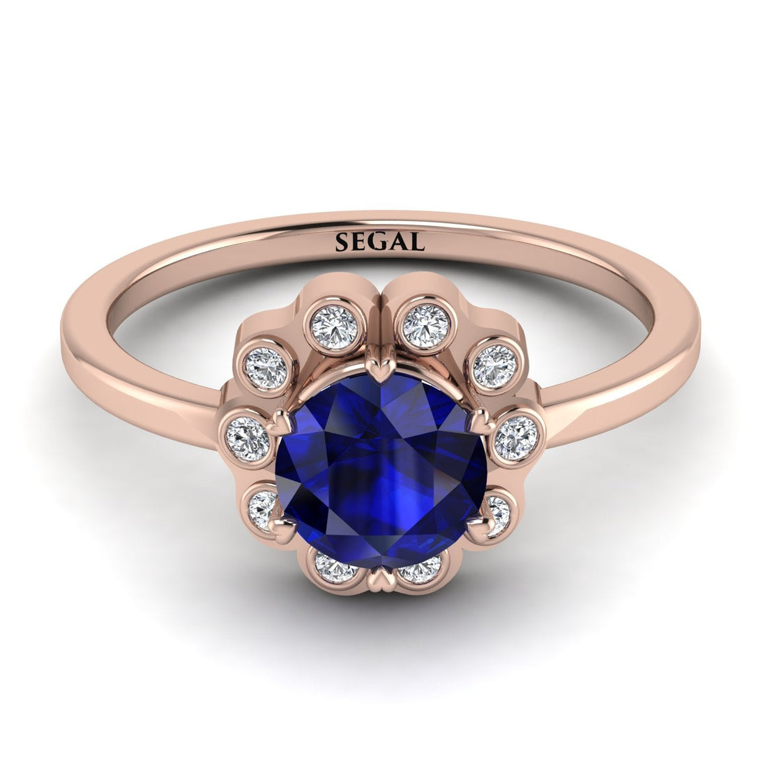 0.8 Carat Sapphire Halo Engagement Ring - Pamela No. 14