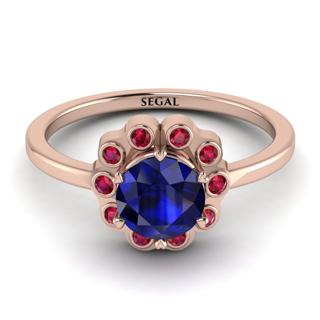 0.8 Carat Sapphire Halo Engagement Ring - Pamela No. 59