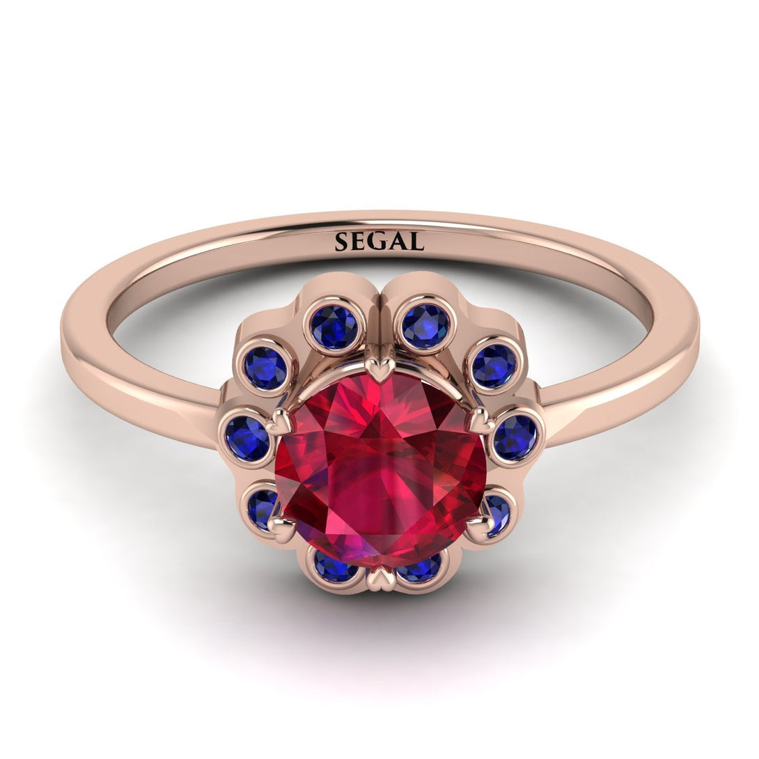 0.8 Carat Ruby Halo Engagement Ring - Pamela No. 71
