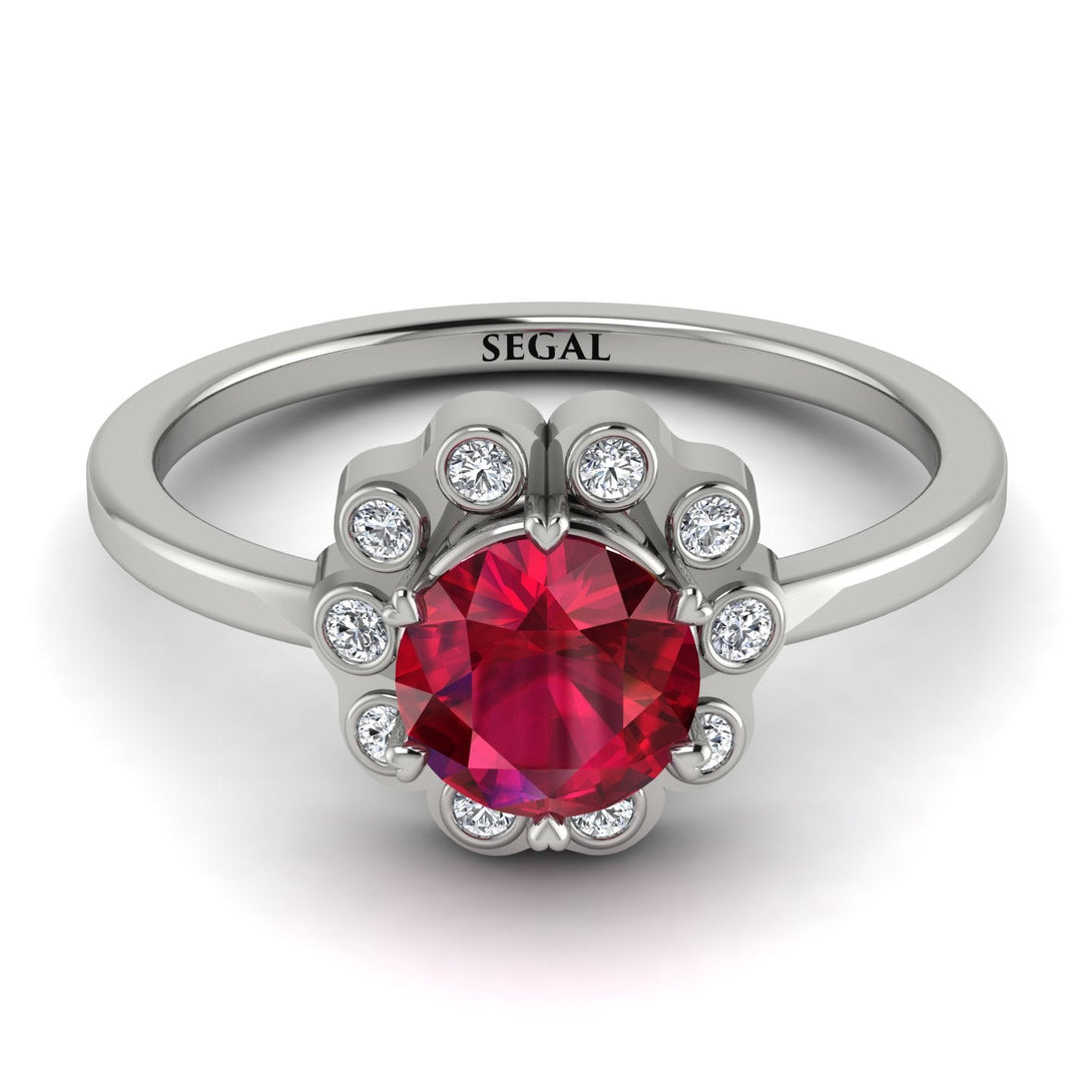 0.8 Carat Ruby Halo Engagement Ring - Pamela No. 12