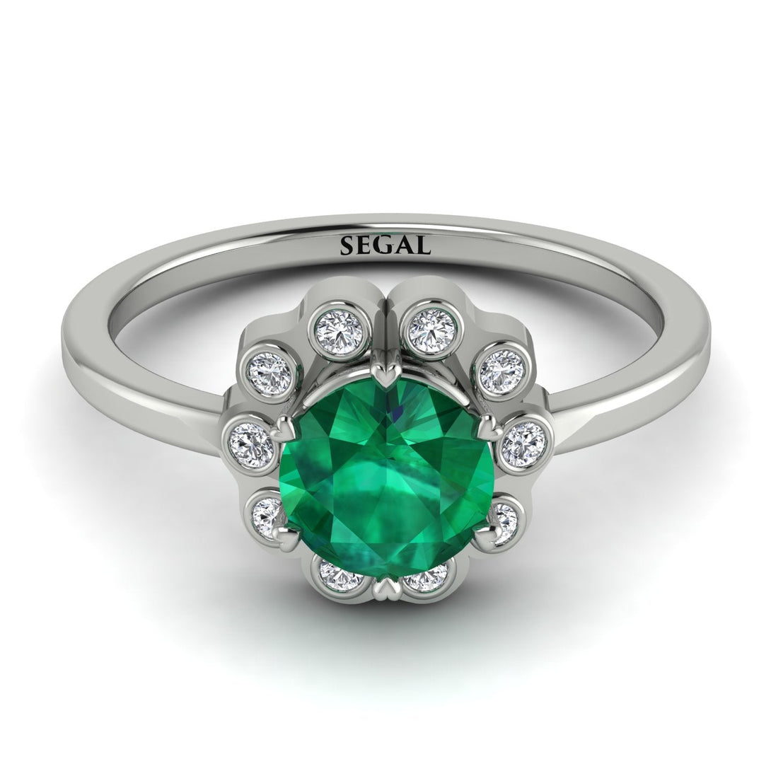 0.8 Carat Emerald Halo Engagement Ring - Pamela No. 6