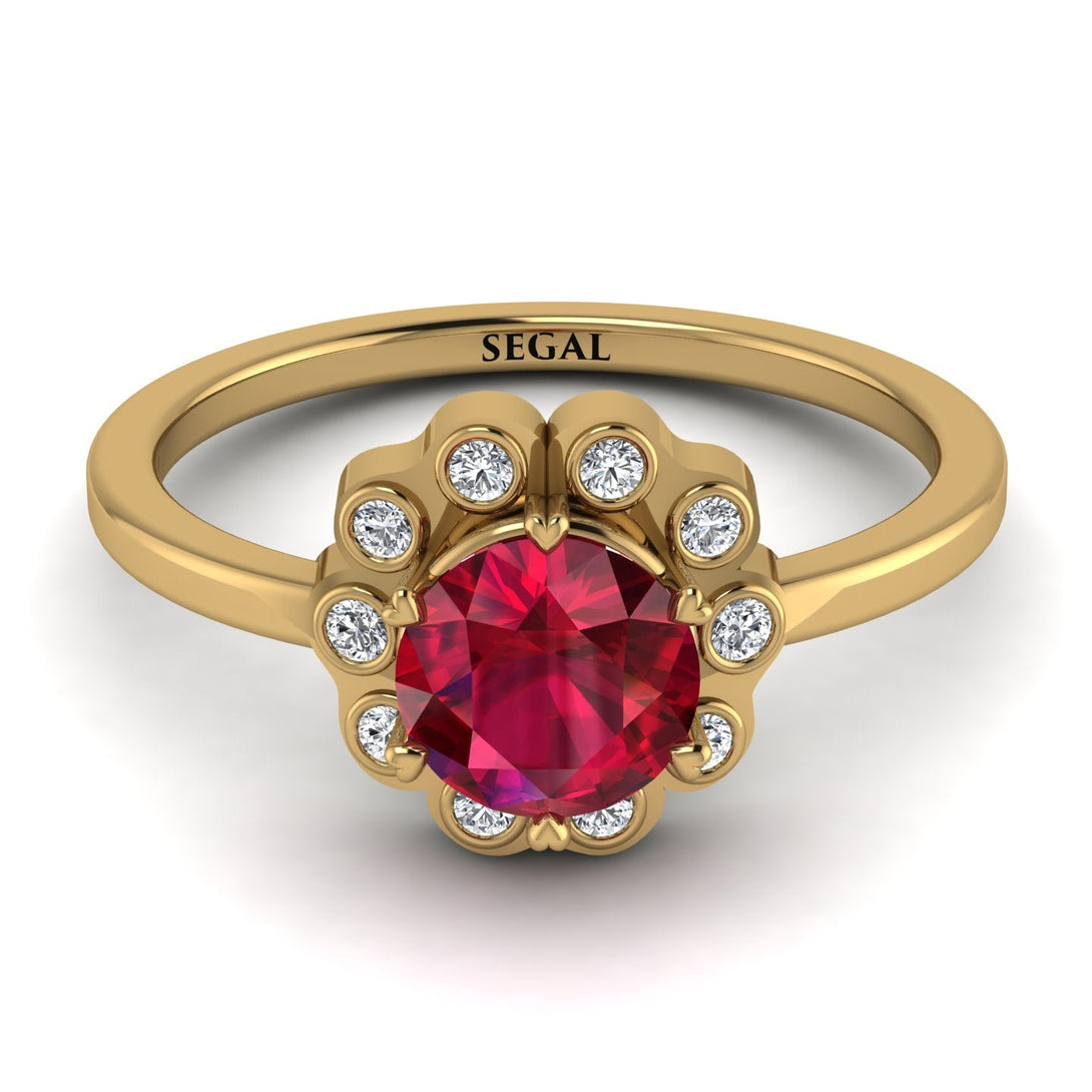 0.8 Carat Ruby Halo Engagement Ring - Pamela No. 10