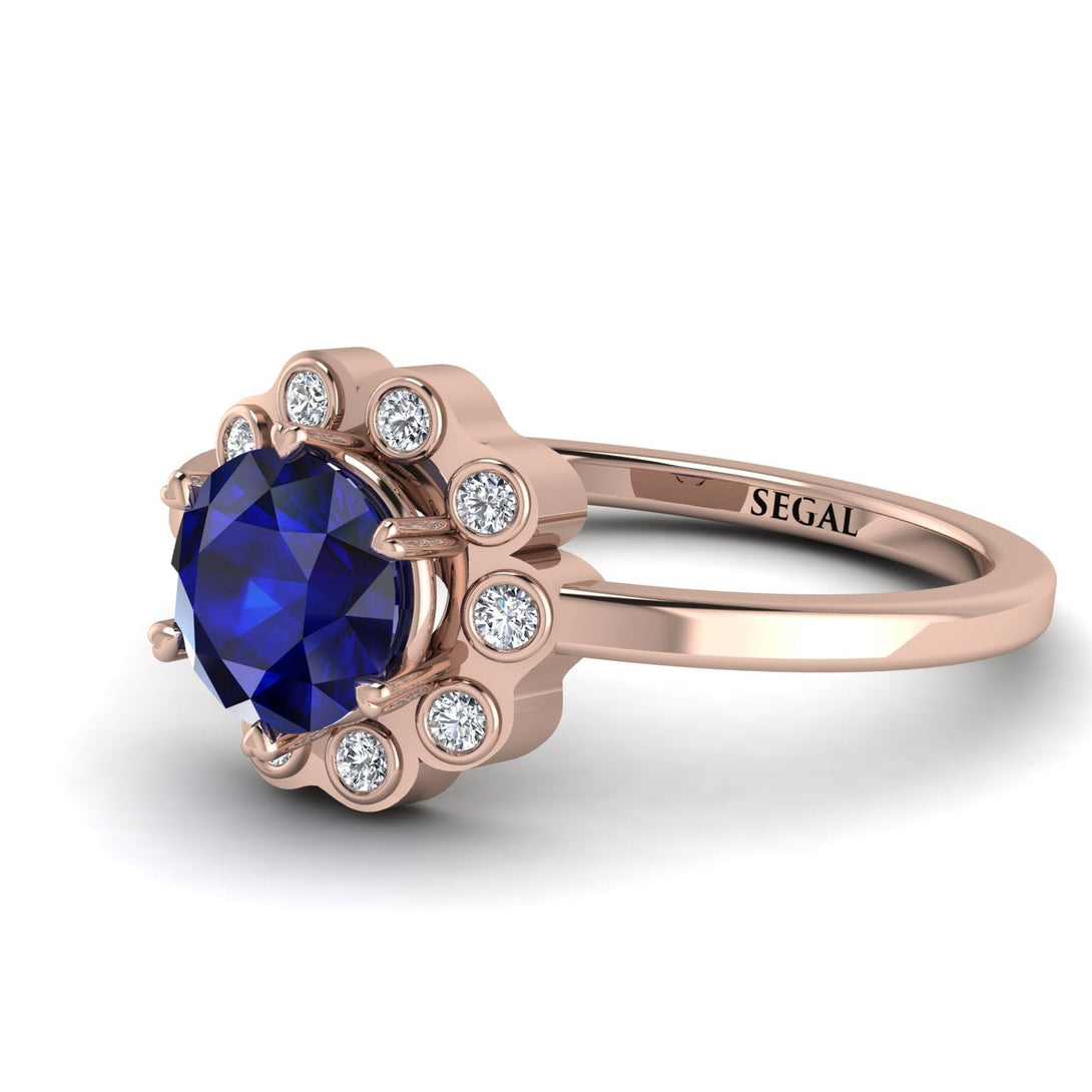 0.8 Carat Sapphire Halo Engagement Ring - Pamela No. 14