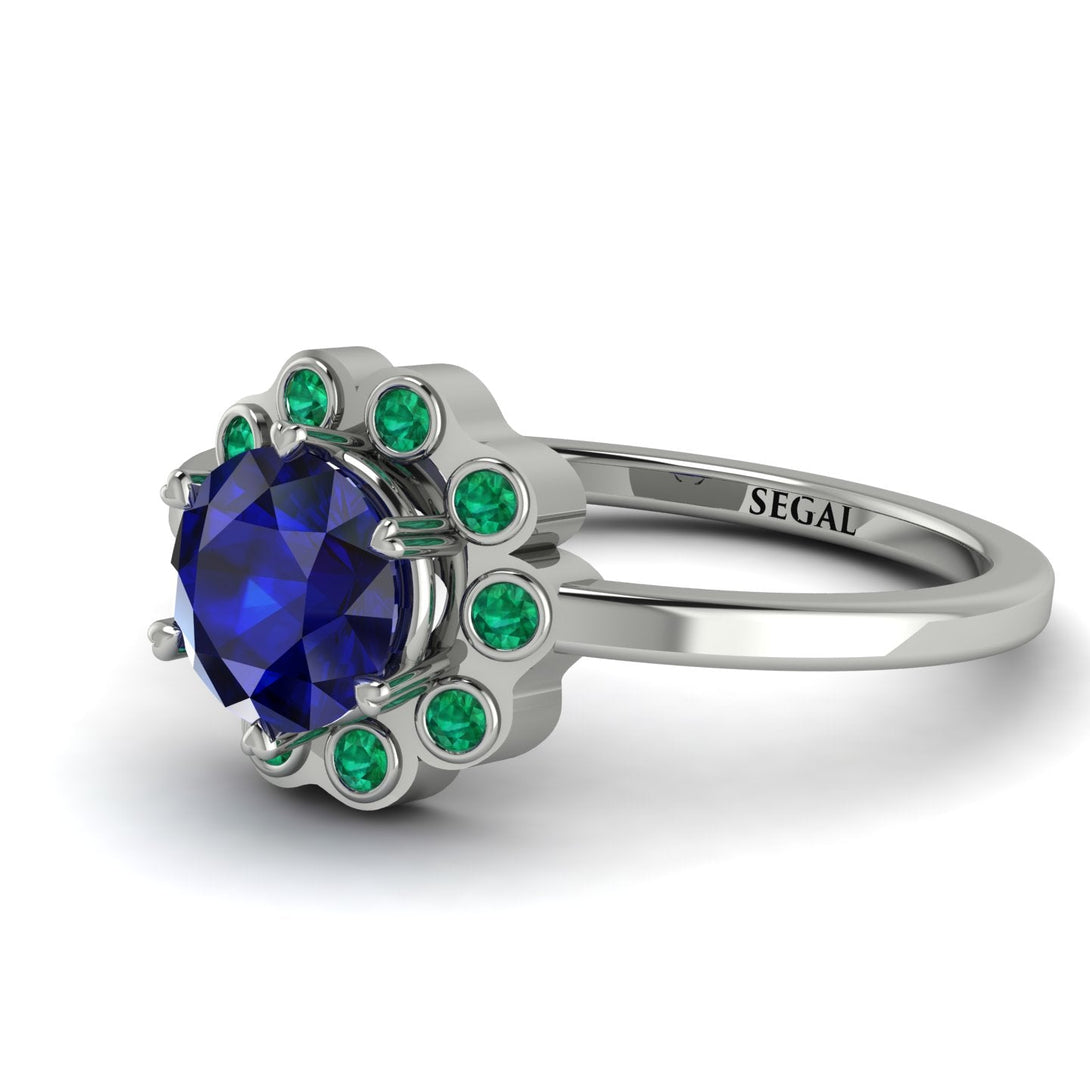 0.8 Carat Sapphire Halo Engagement Ring - Pamela No. 30