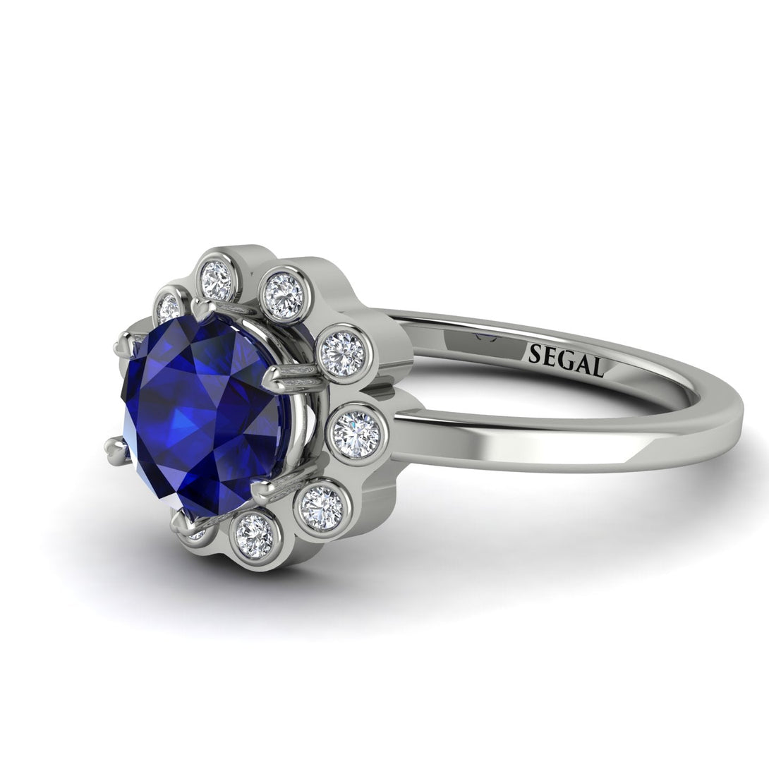 0.8 Carat Sapphire Halo Engagement Ring - Pamela No. 15