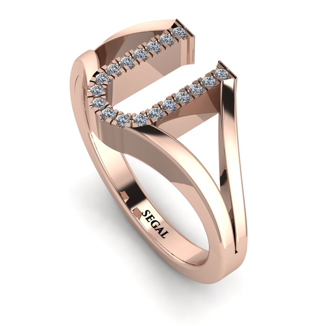 White Diamond Initial U Ring