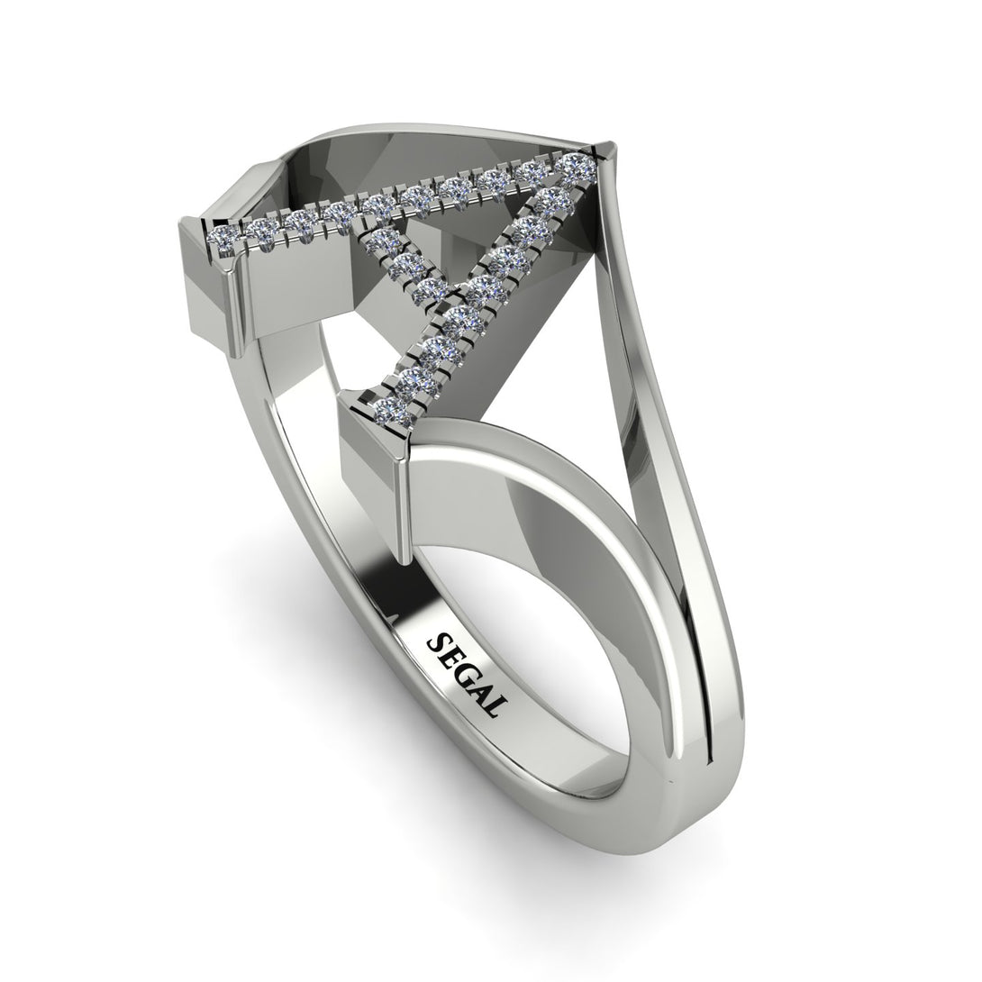White Diamond Initial A Ring