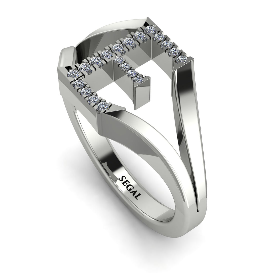 White Diamond Initial E Ring