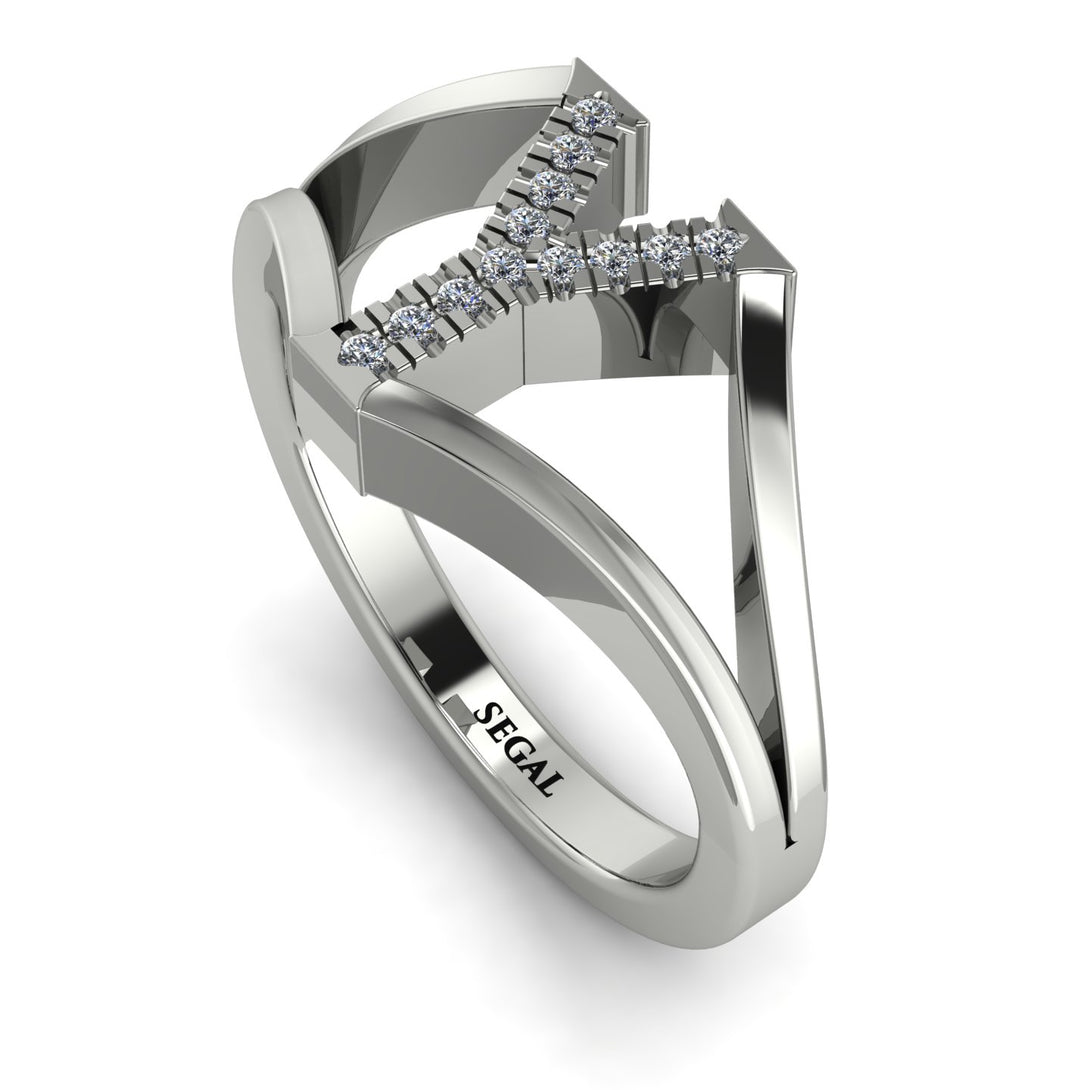 White Diamond Initial Y Ring