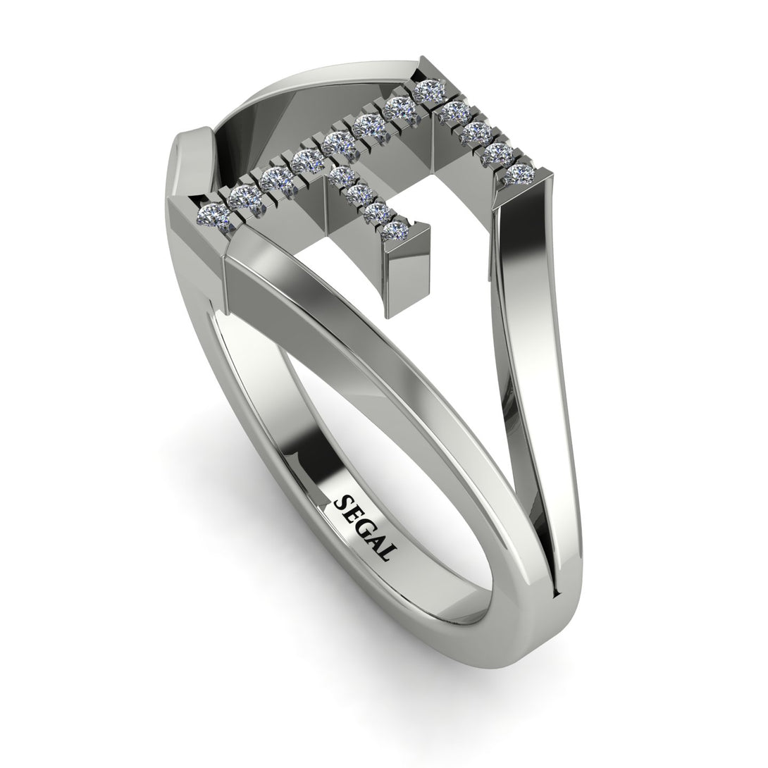 White Diamond Initial F Ring