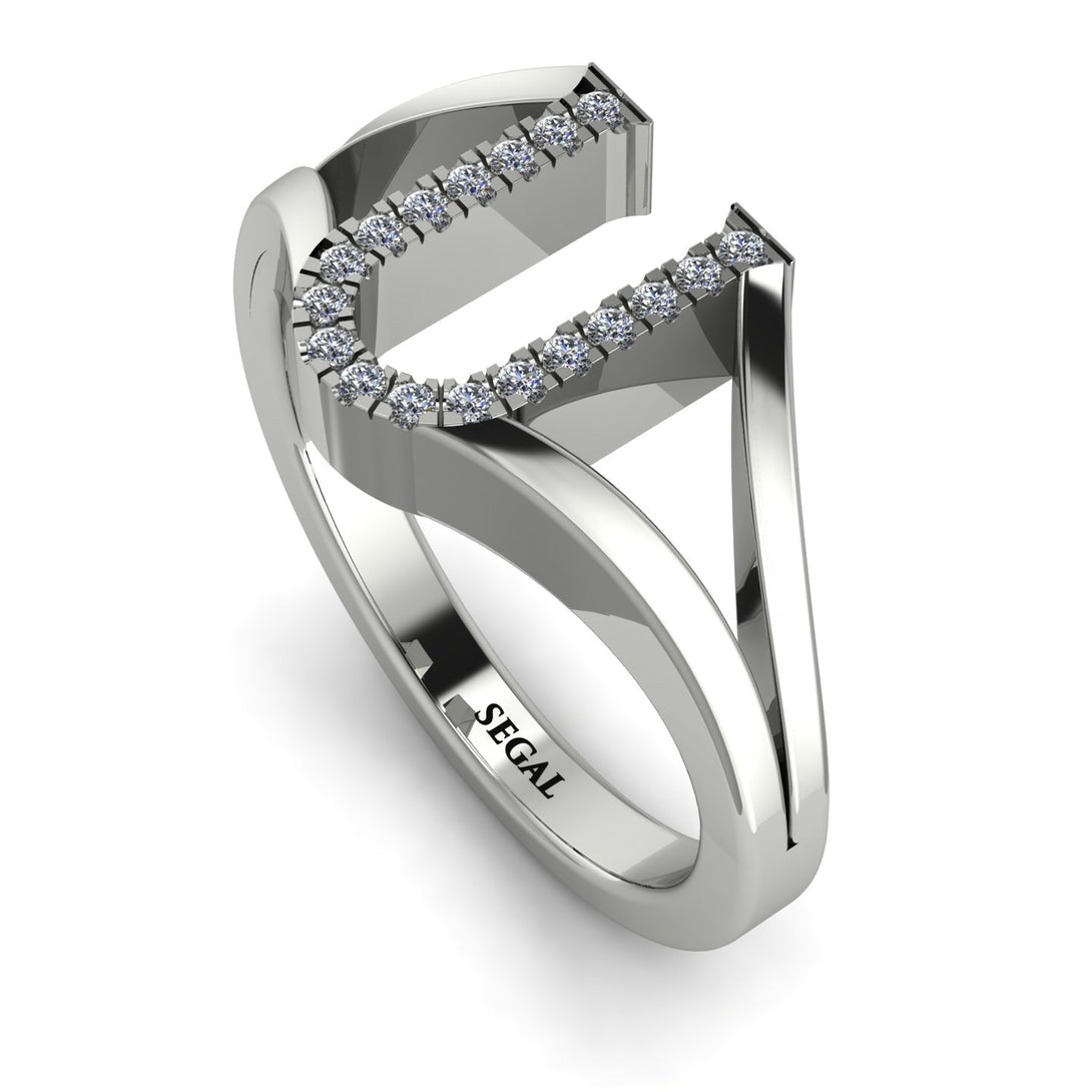 White Diamond Initial U Ring