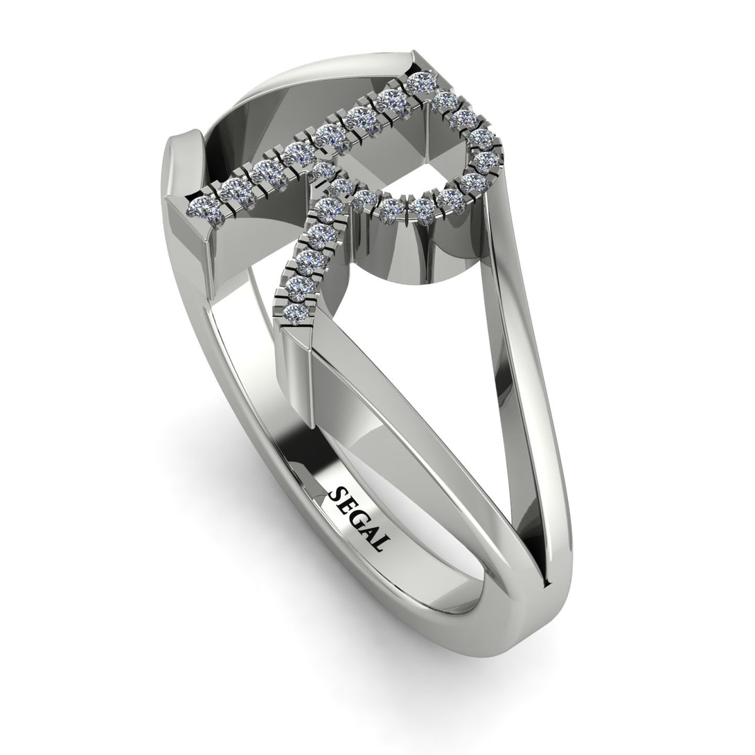 White Diamond Initial R Ring
