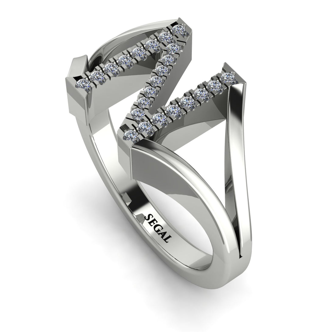 White Diamond Initial N Ring