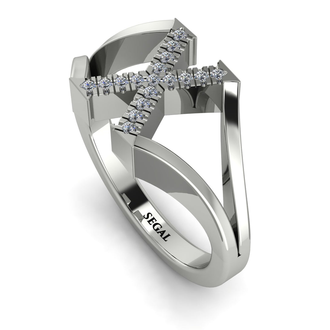 White Diamond Initial X Ring