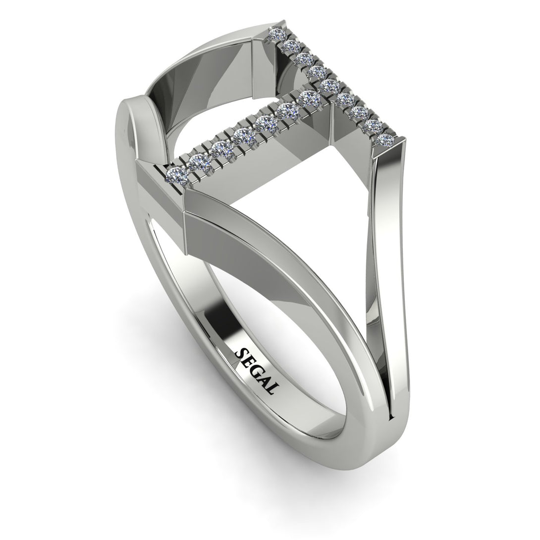 White Diamond Initial T Ring