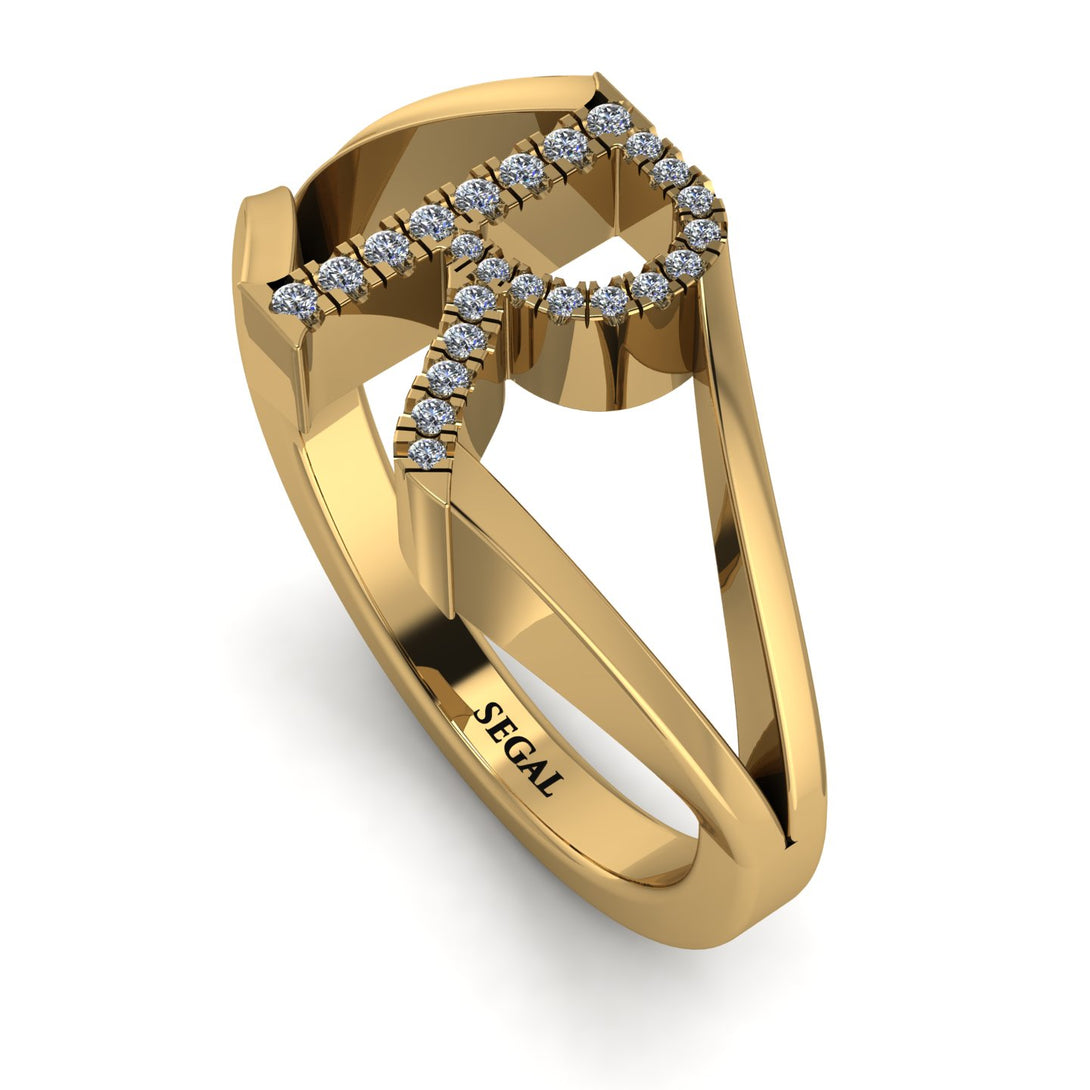 White Diamond Initial R Ring